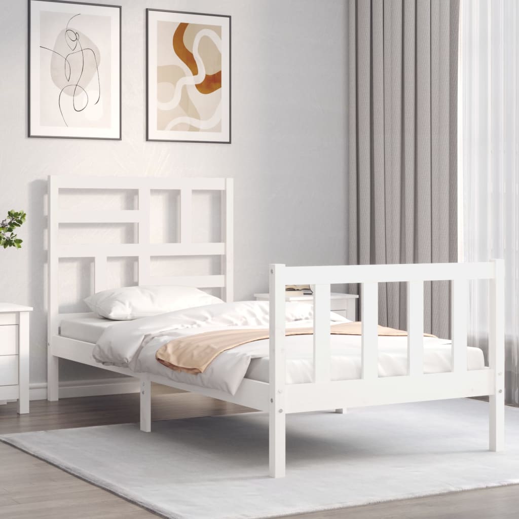 vidaXL Estructura de cama con cabecero madera maciza blanco