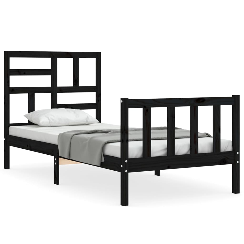 vidaXL Estructura de cama con cabecero madera maciza negro