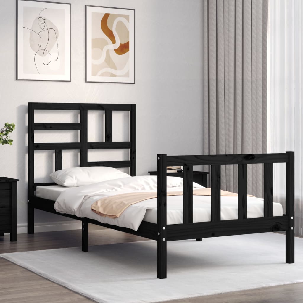 vidaXL Estructura de cama con cabecero madera maciza negro