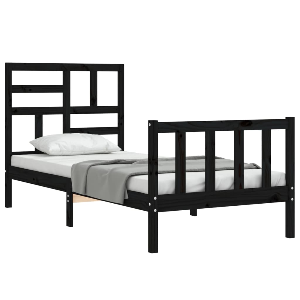 vidaXL Estructura de cama con cabecero madera maciza negro