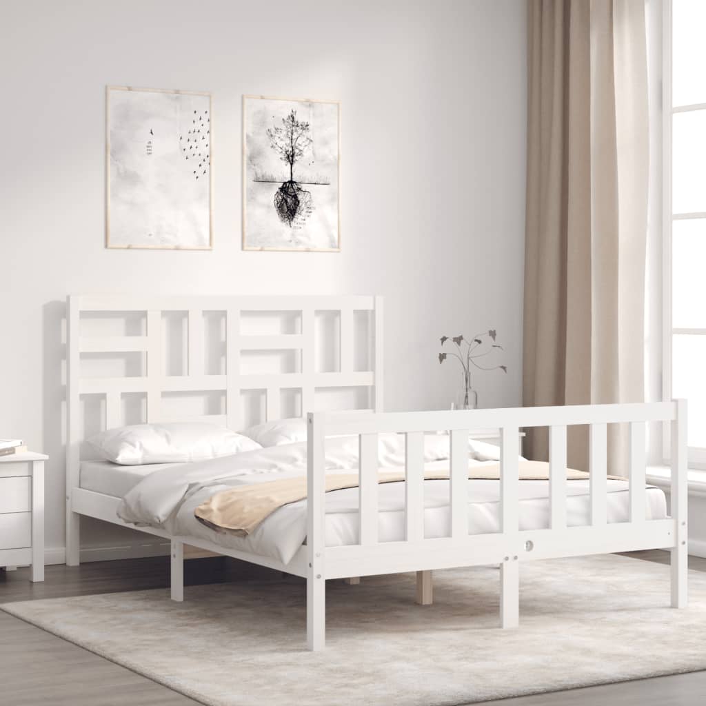 vidaXL Estructura cama de matrimonio con cabecero madera maciza blanco