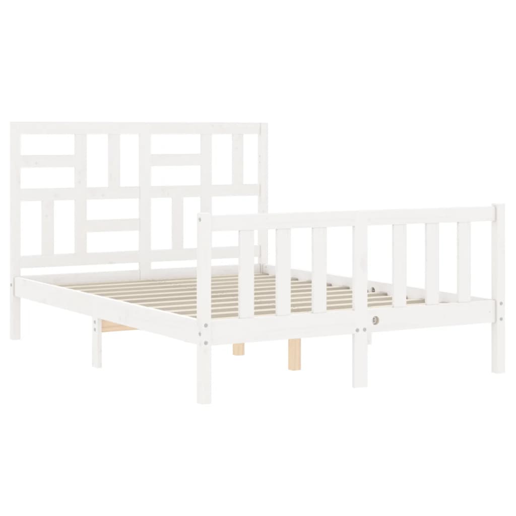 vidaXL Estructura cama de matrimonio con cabecero madera maciza blanco