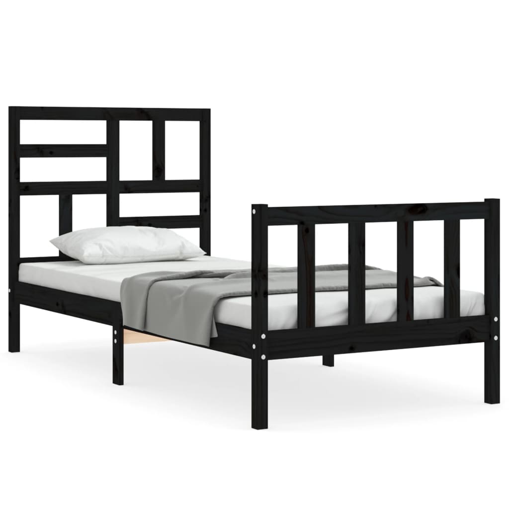 vidaXL Estructura de cama con cabecero madera maciza negro 90x200 cm