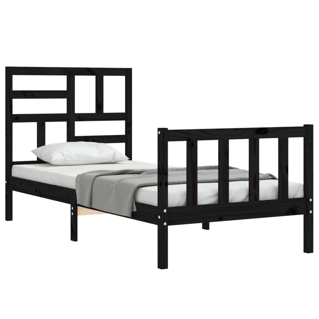 vidaXL Estructura de cama con cabecero madera maciza negro 90x200 cm