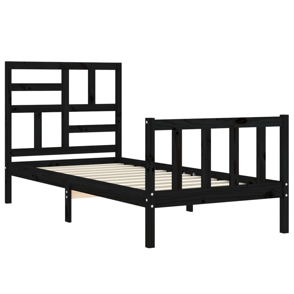 vidaXL Estructura de cama con cabecero madera maciza negro 90x200 cm