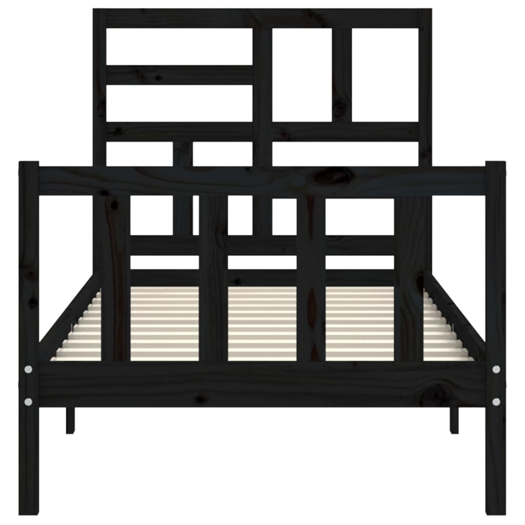 vidaXL Estructura de cama con cabecero madera maciza negro 90x200 cm