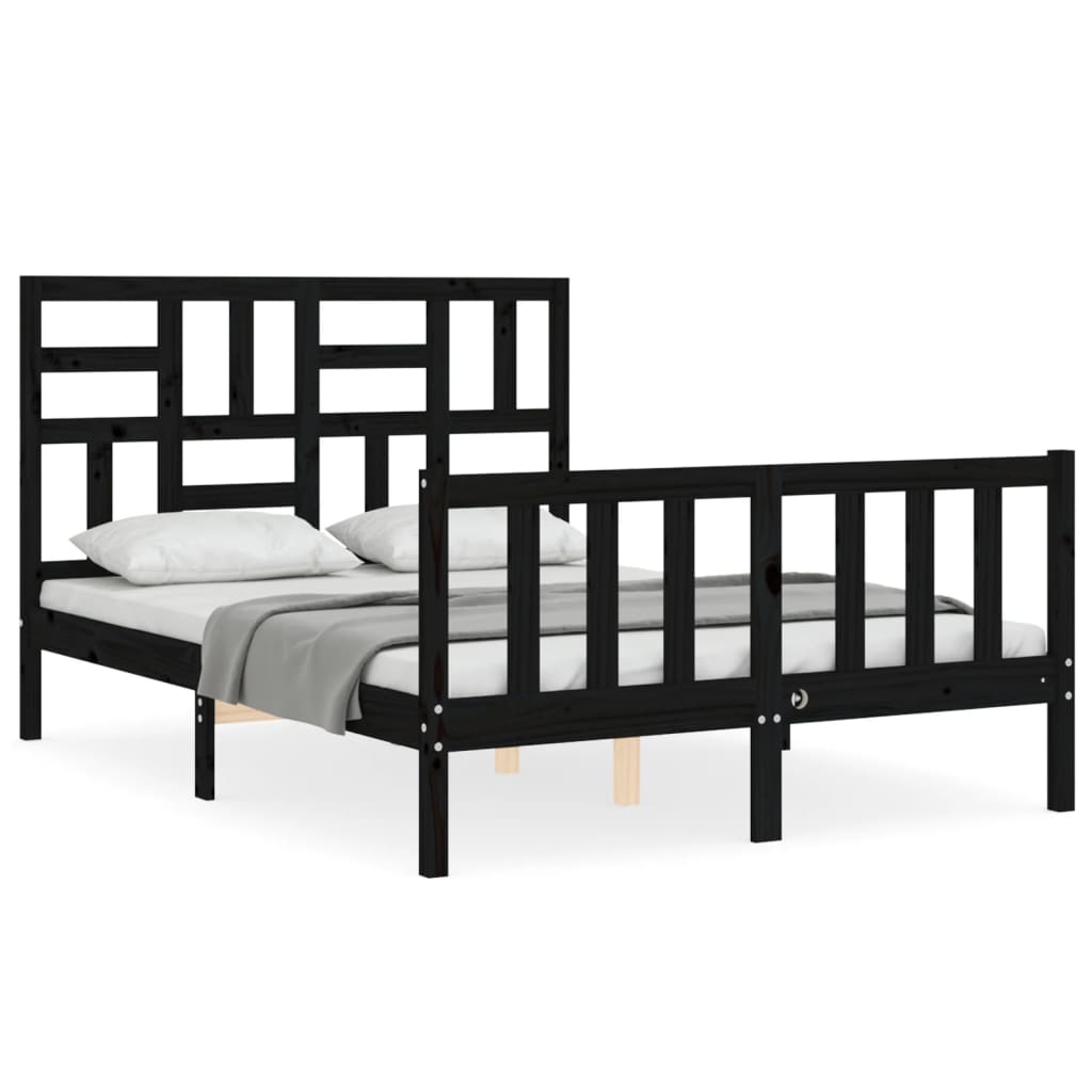 vidaXL Estructura de cama con cabecero madera maciza negro 120x200 cm