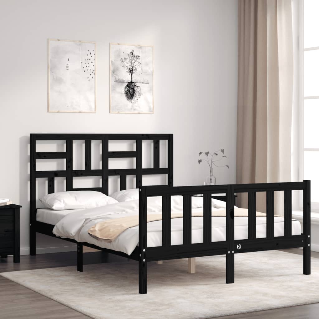 vidaXL Estructura de cama con cabecero madera maciza negro 120x200 cm