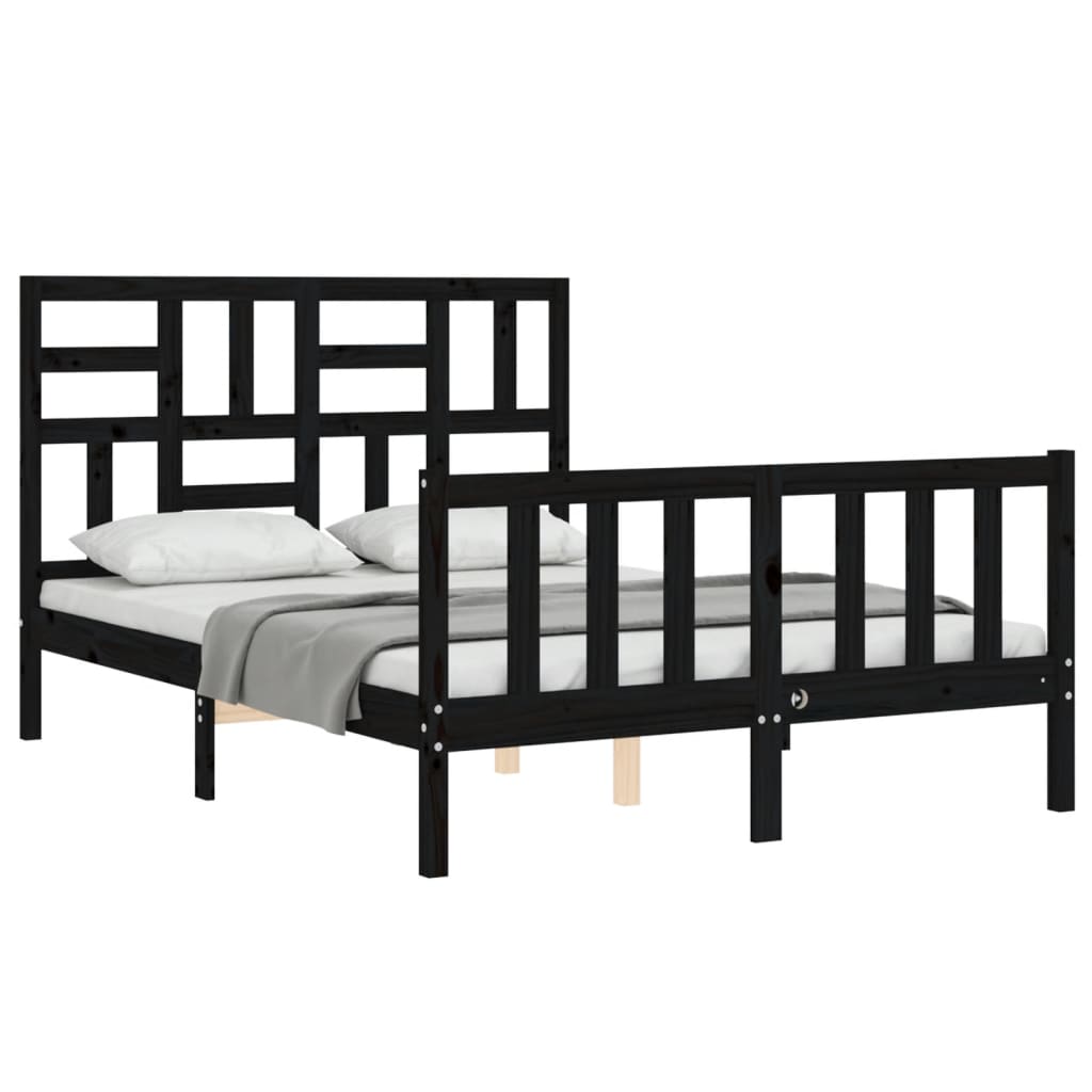 vidaXL Estructura de cama con cabecero madera maciza negro 120x200 cm