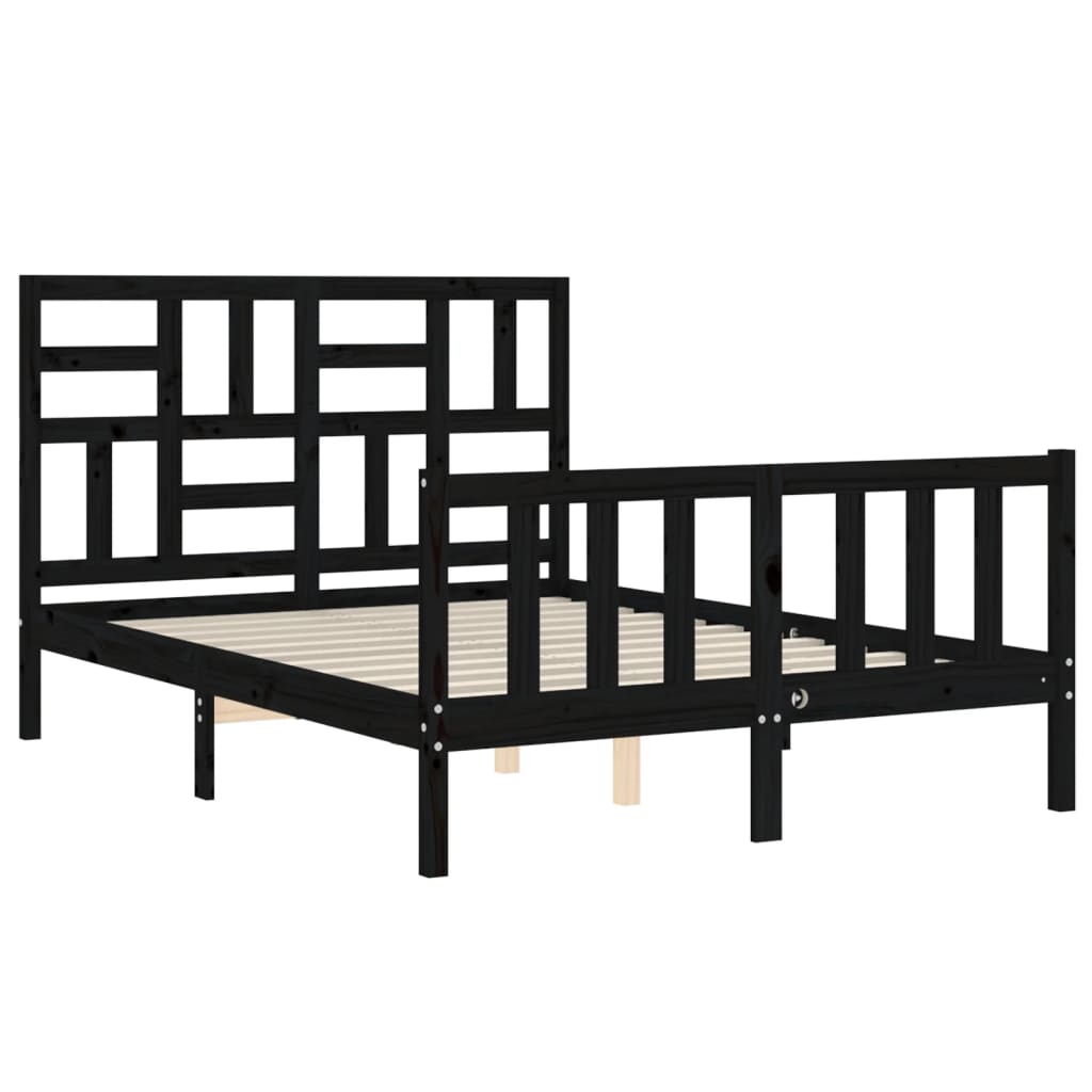 vidaXL Estructura de cama con cabecero madera maciza negro 120x200 cm