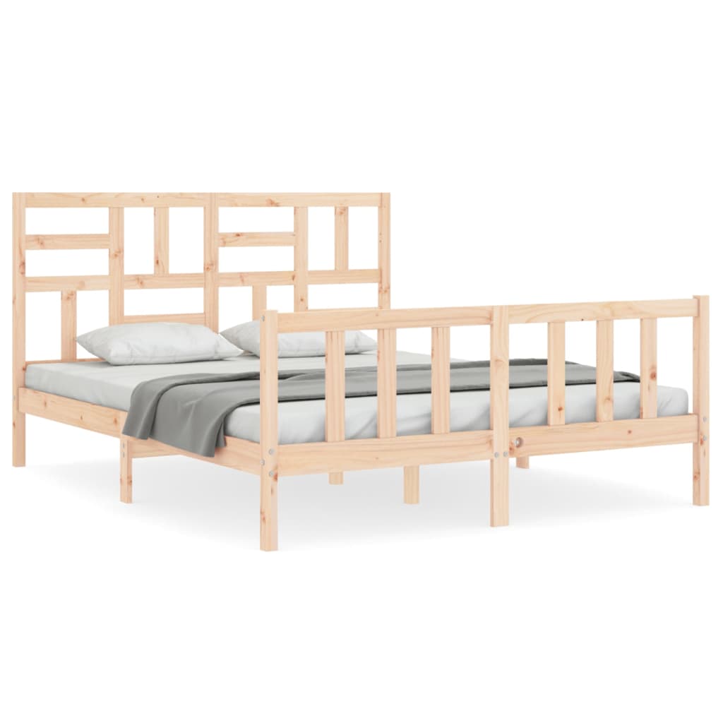 vidaXL Estructura de cama de matrimonio con cabecero madera maciza