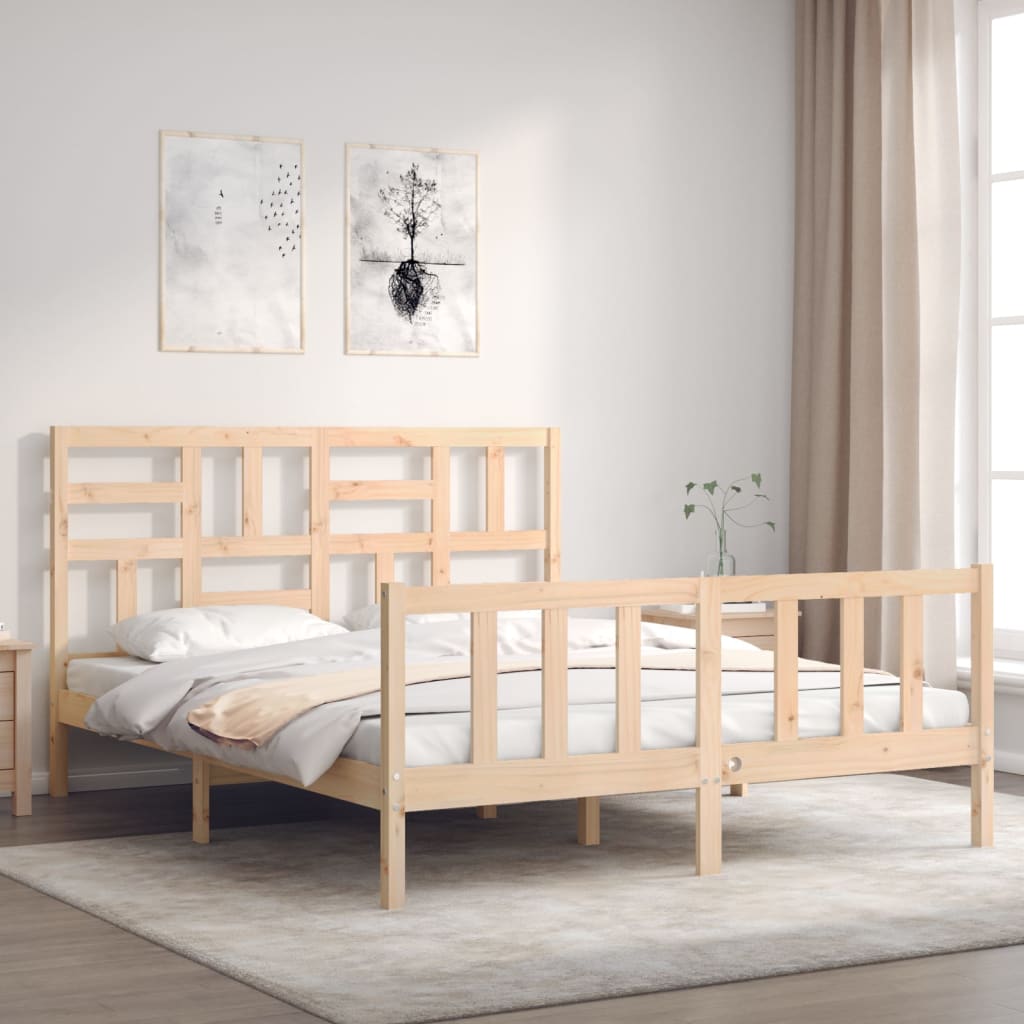 vidaXL Estructura de cama de matrimonio con cabecero madera maciza