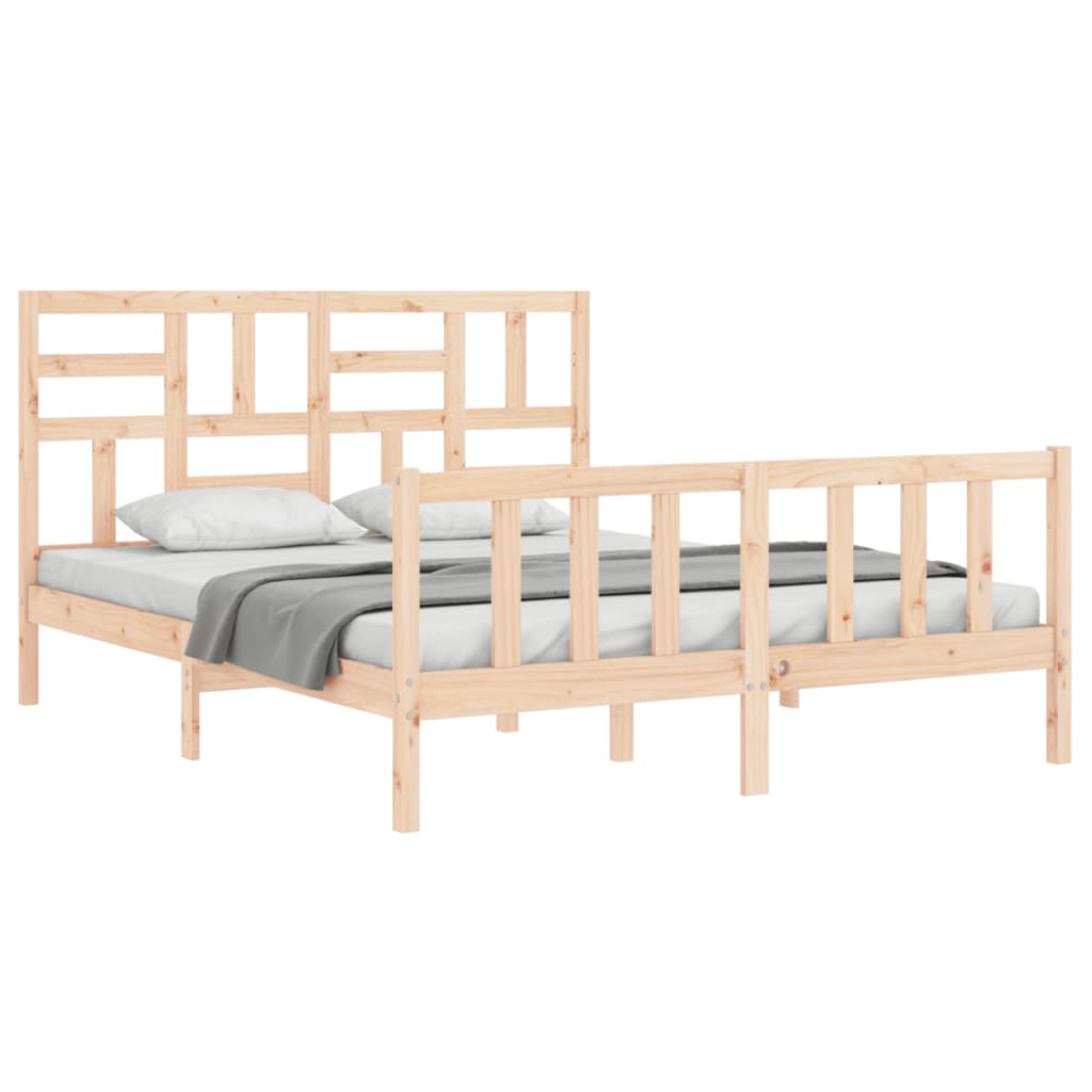 vidaXL Estructura de cama de matrimonio con cabecero madera maciza