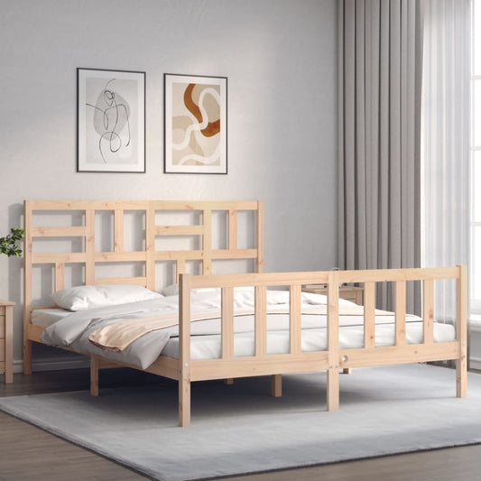 vidaXL Estructura de cama de matrimonio con cabecero madera maciza