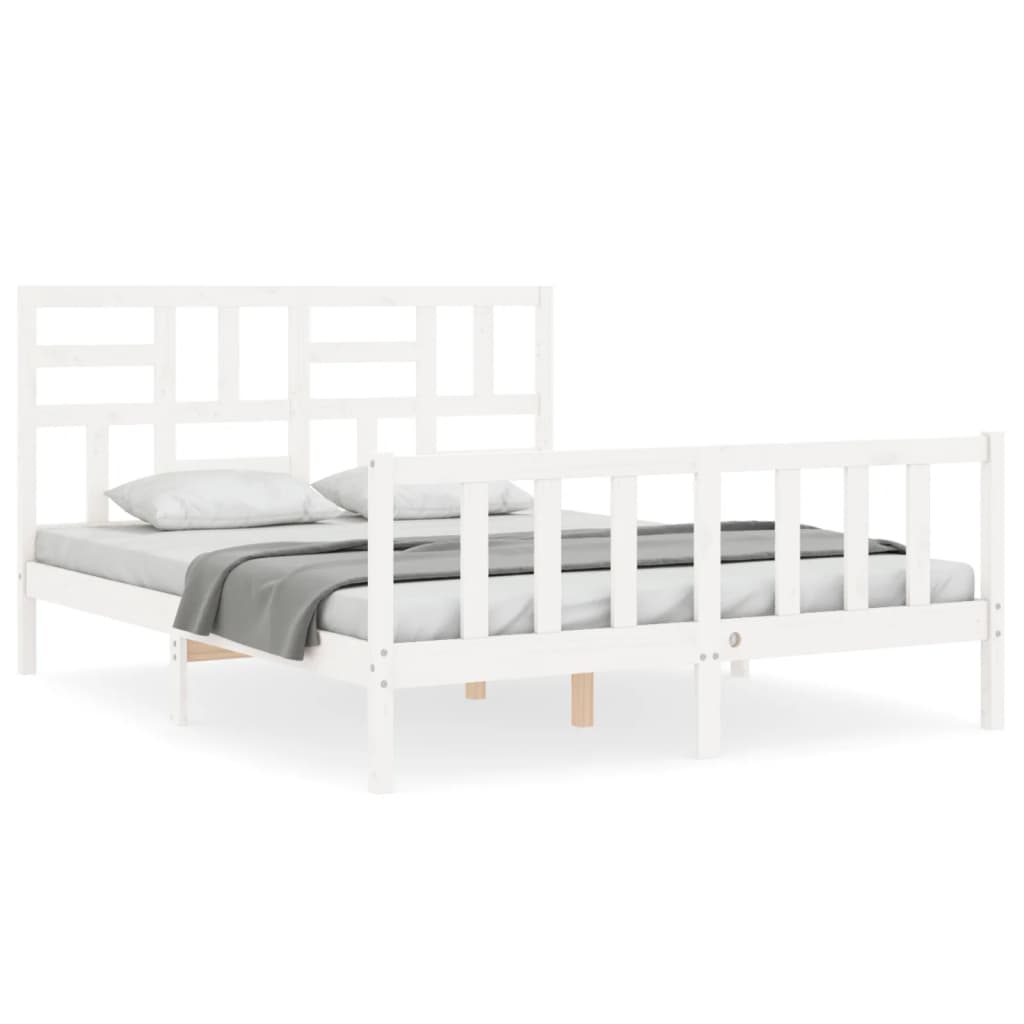 vidaXL Estructura de cama matrimonio con cabecero madera maciza blanco