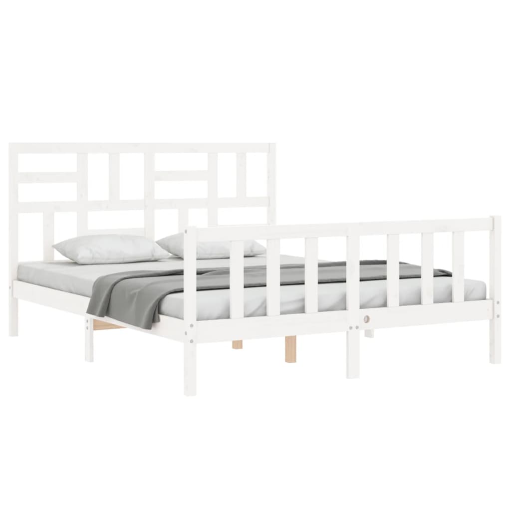 vidaXL Estructura de cama matrimonio con cabecero madera maciza blanco