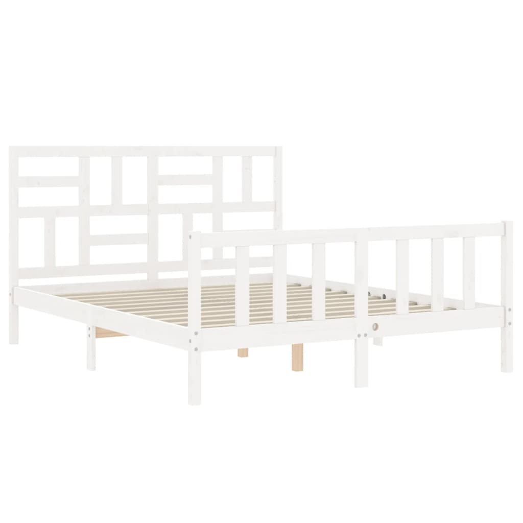 vidaXL Estructura de cama matrimonio con cabecero madera maciza blanco