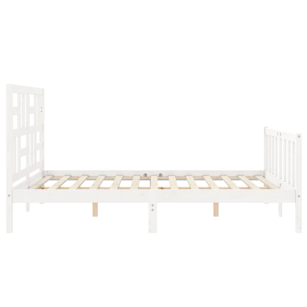 vidaXL Estructura de cama matrimonio con cabecero madera maciza blanco