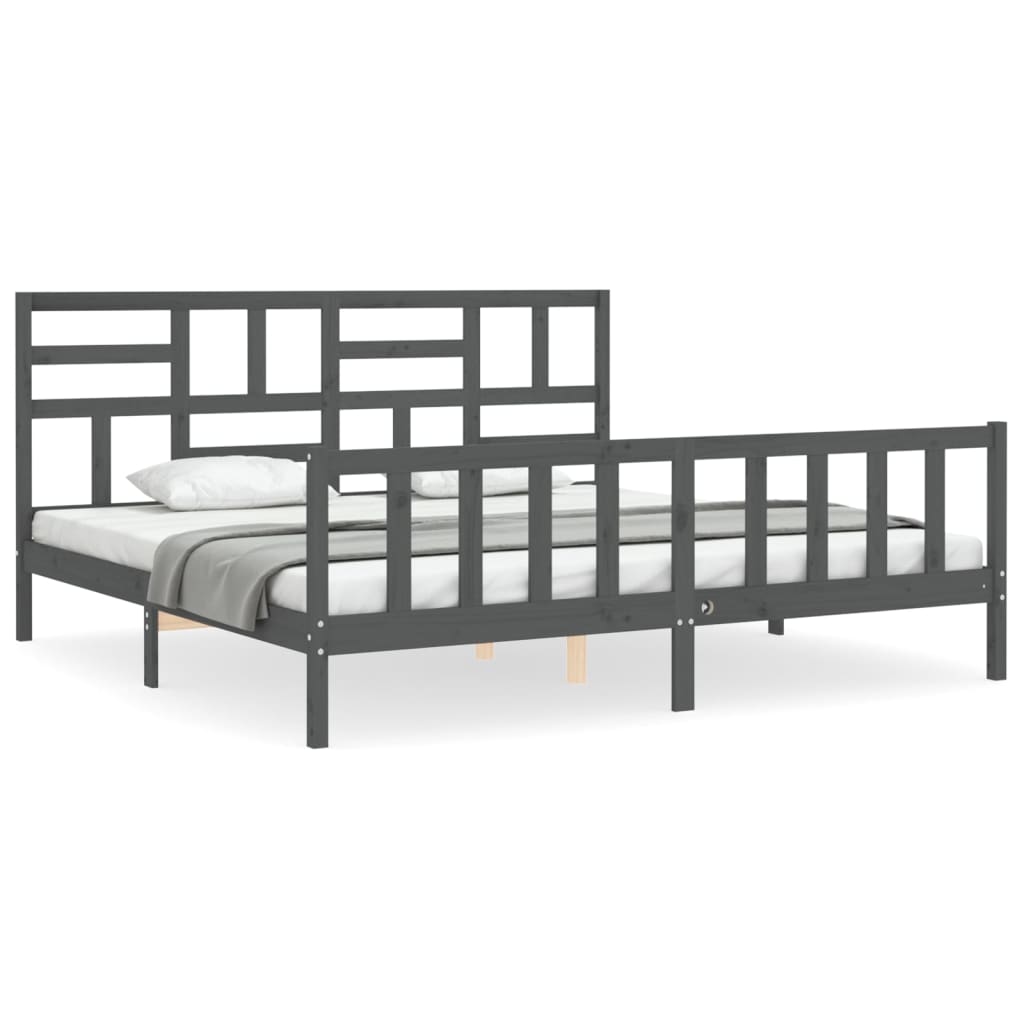 vidaXL Estructura de cama con cabecero madera maciza gris 200x200 cm