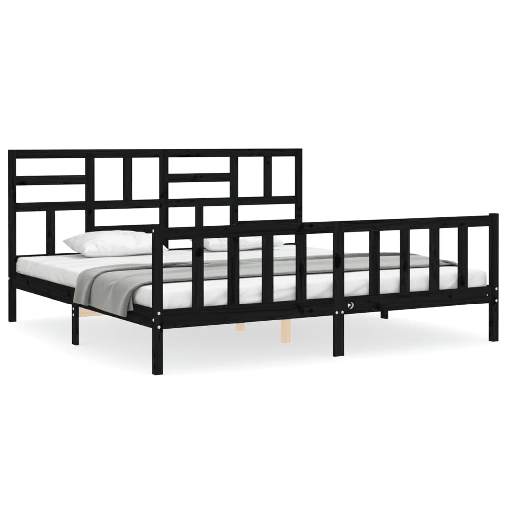 vidaXL Estructura de cama con cabecero madera maciza negro 200x200 cm