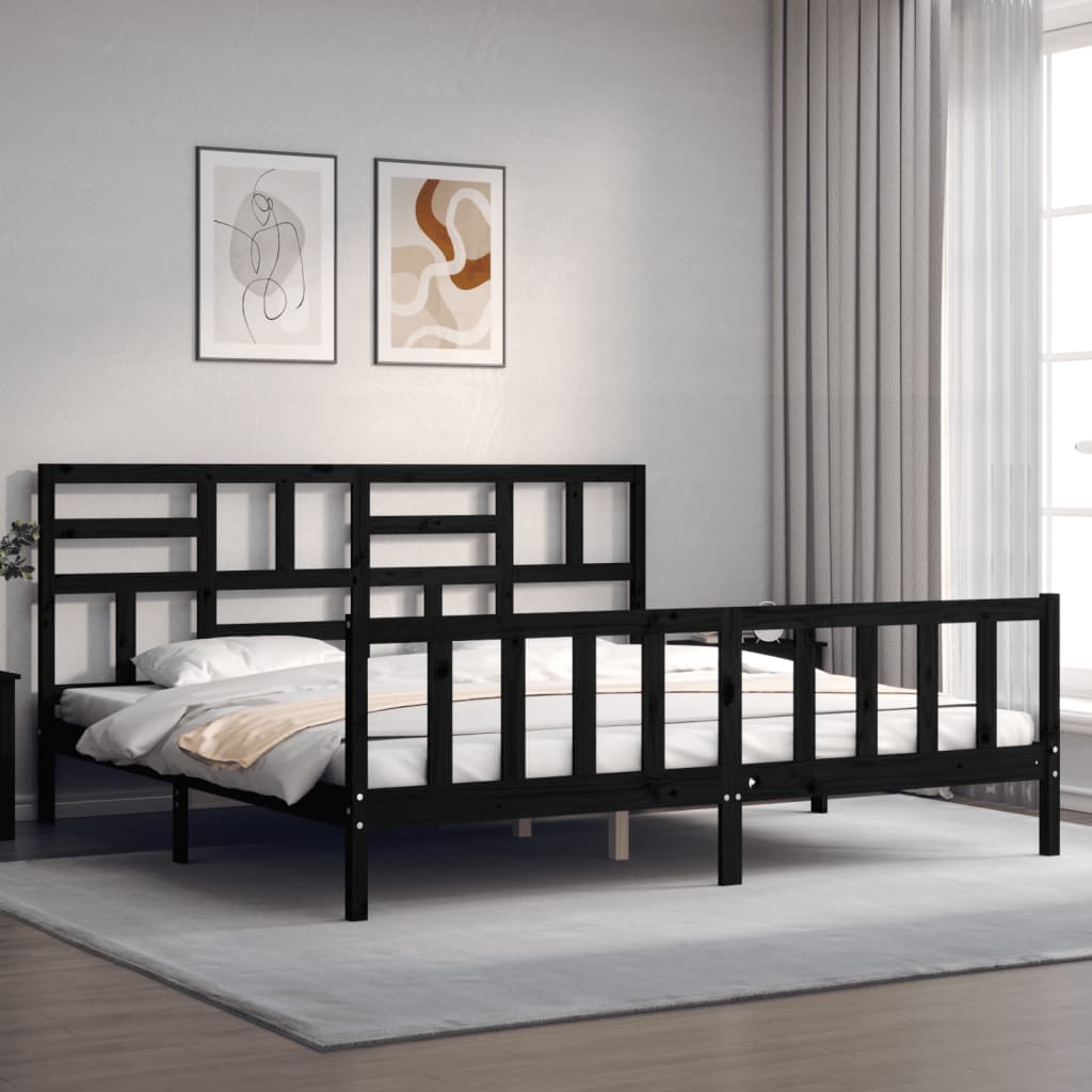 vidaXL Estructura de cama con cabecero madera maciza negro 200x200 cm