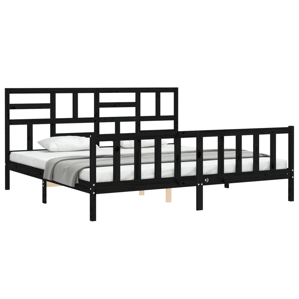 vidaXL Estructura de cama con cabecero madera maciza negro 200x200 cm