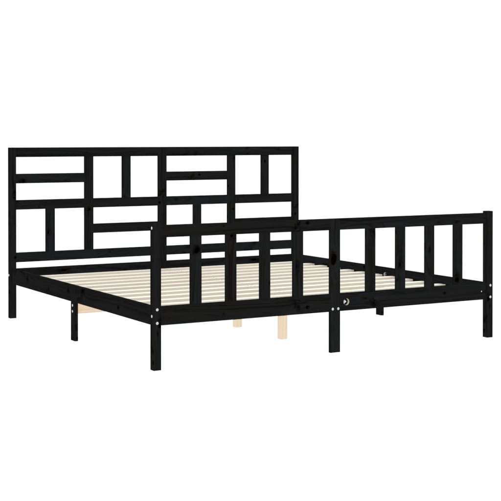 vidaXL Estructura de cama con cabecero madera maciza negro 200x200 cm