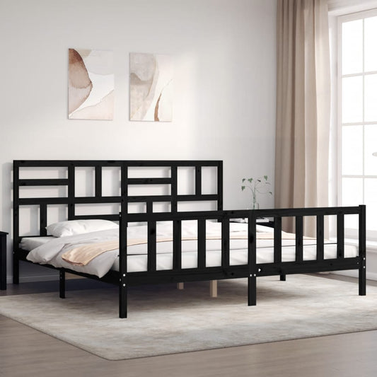 vidaXL Estructura de cama con cabecero madera maciza negro 200x200 cm