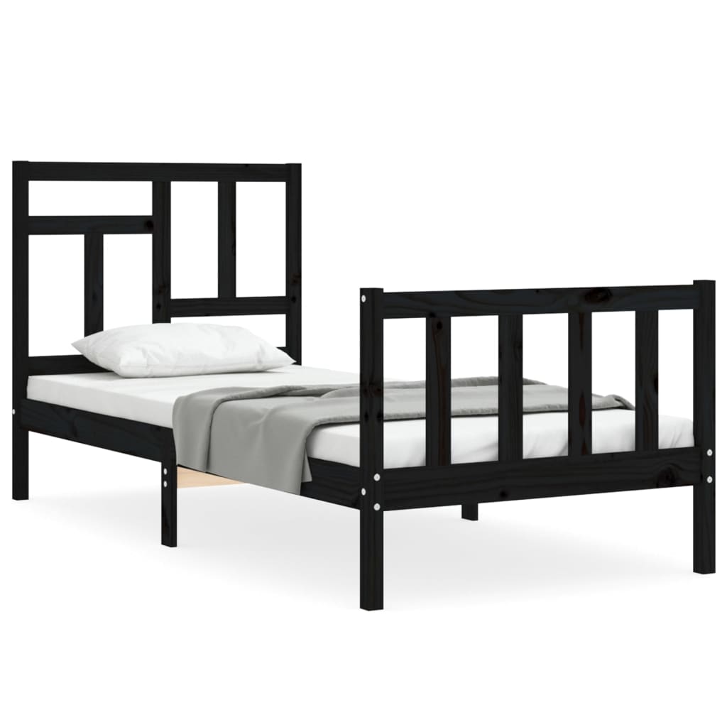 vidaXL Estructura de cama individual con cabecero madera maciza negro