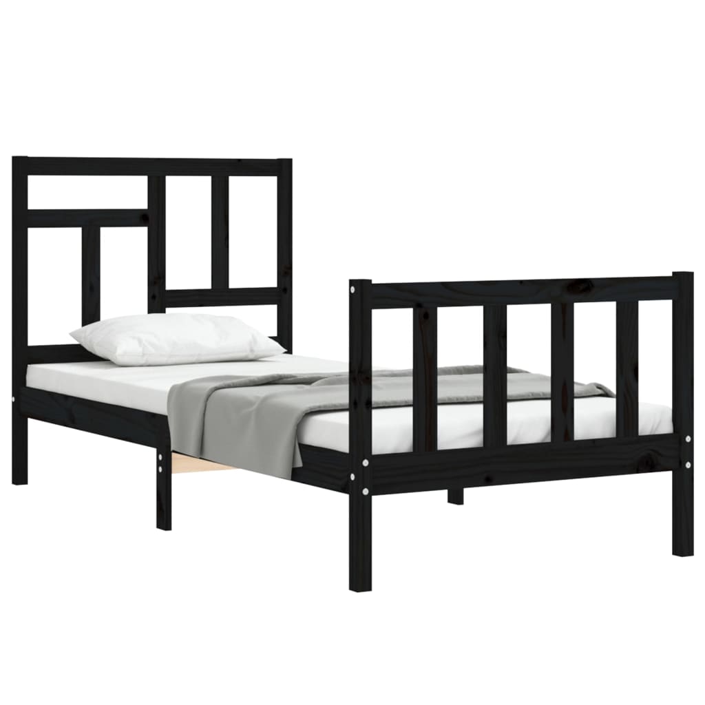 vidaXL Estructura de cama individual con cabecero madera maciza negro