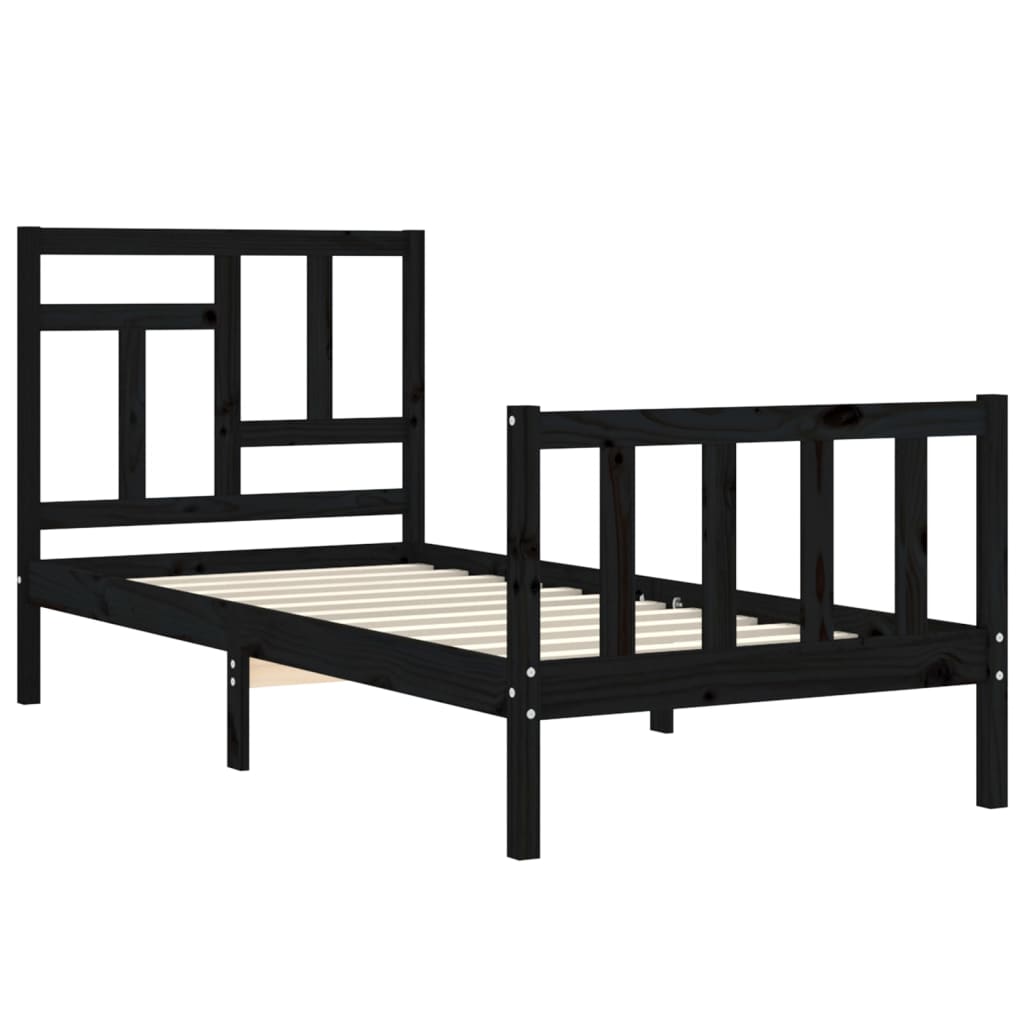 vidaXL Estructura de cama individual con cabecero madera maciza negro