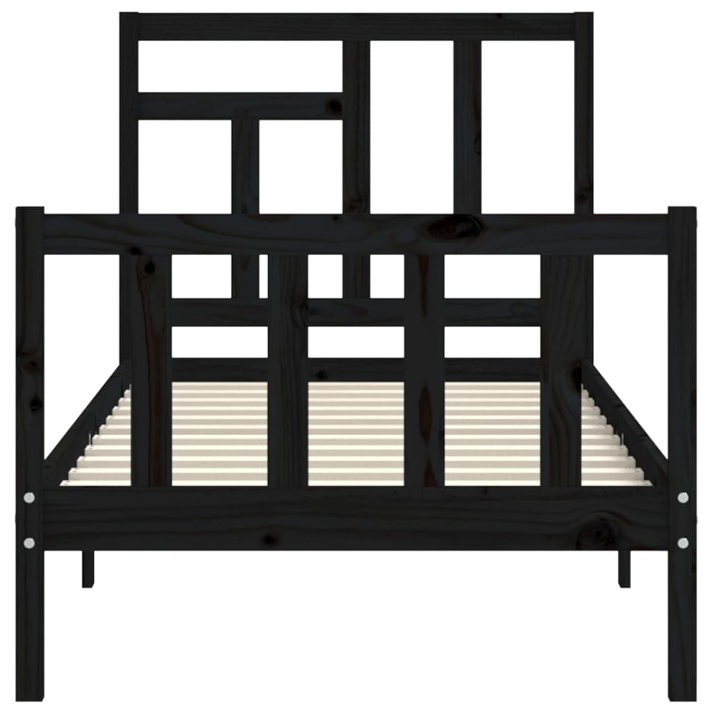 vidaXL Estructura de cama individual con cabecero madera maciza negro