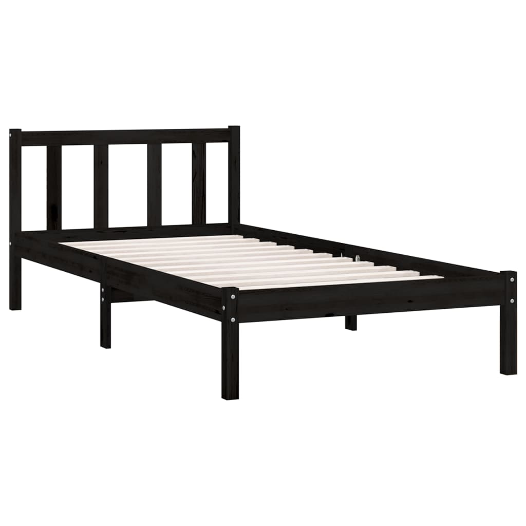 vidaXL Estructura de cama individual con cabecero madera maciza negro