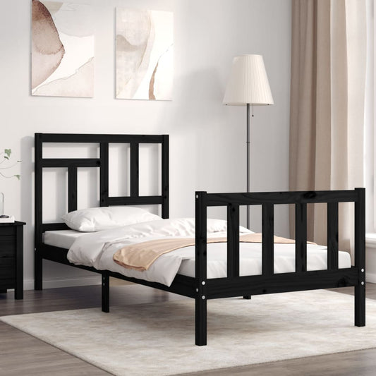 vidaXL Estructura de cama individual con cabecero madera maciza negro