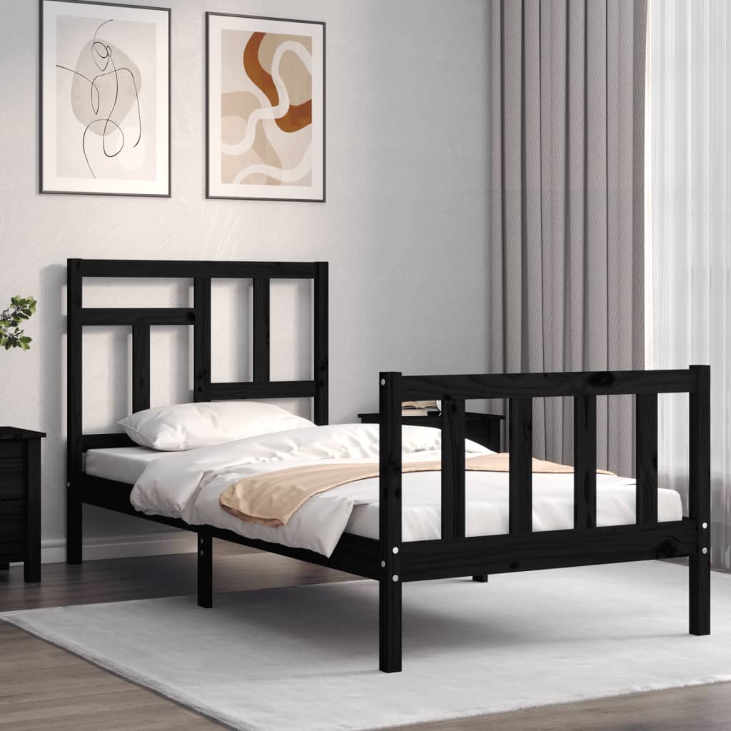 vidaXL Estructura de cama con cabecero madera maciza negro