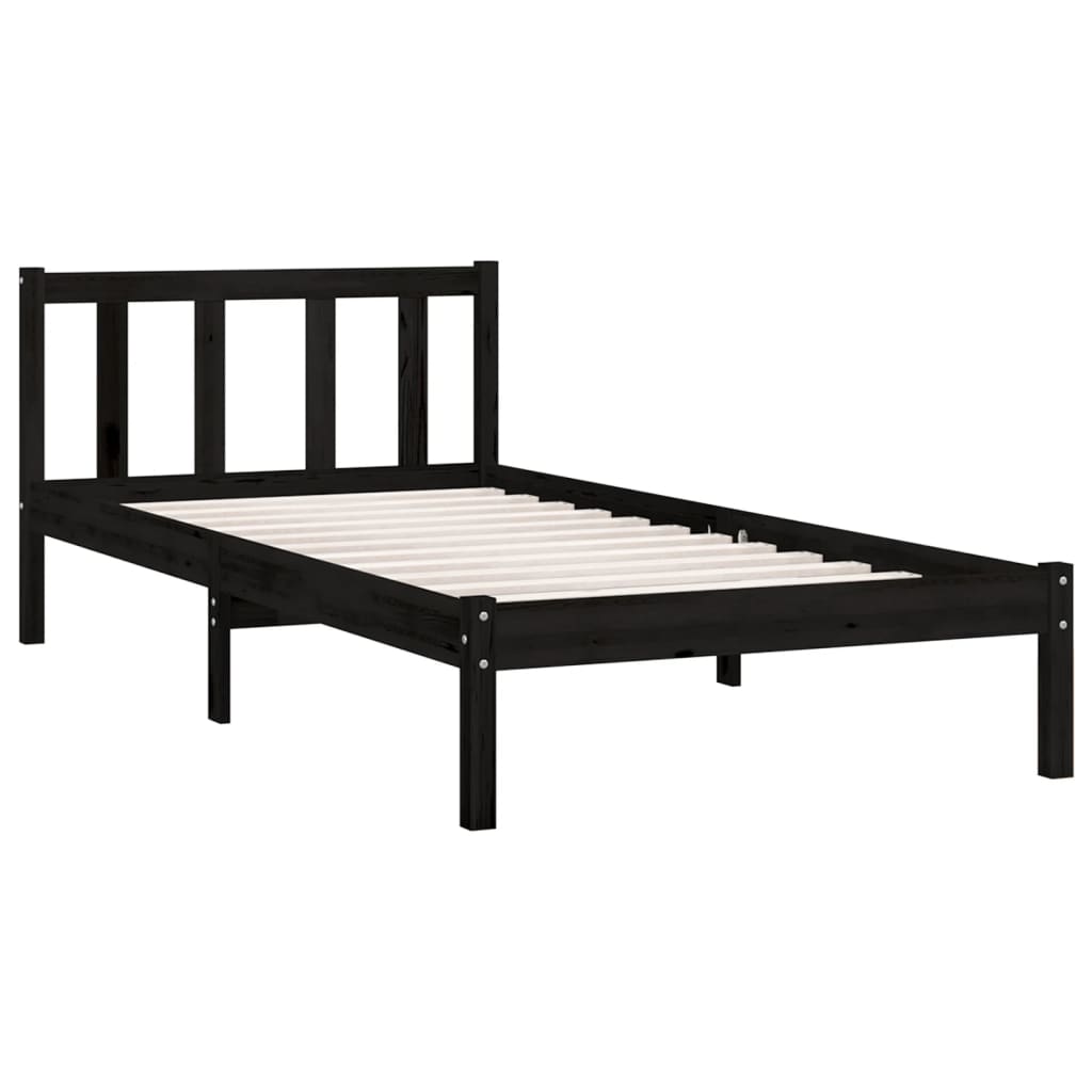 vidaXL Estructura de cama con cabecero madera maciza negro