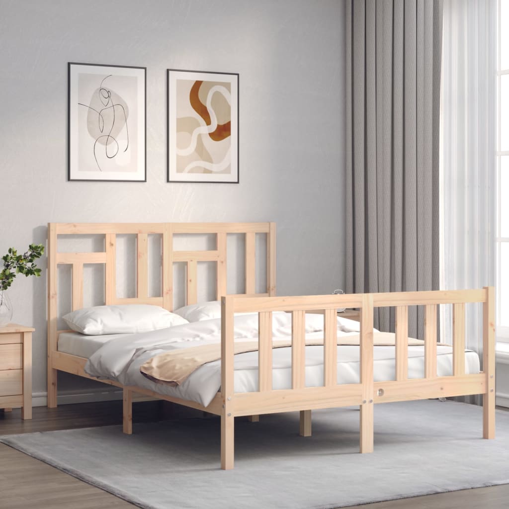 vidaXL Estructura de cama de matrimonio con cabecero madera maciza