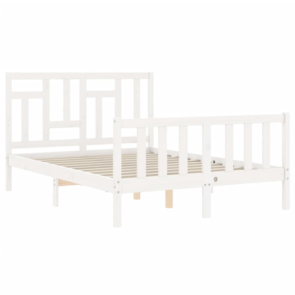 vidaXL Estructura cama de matrimonio con cabecero madera maciza blanco