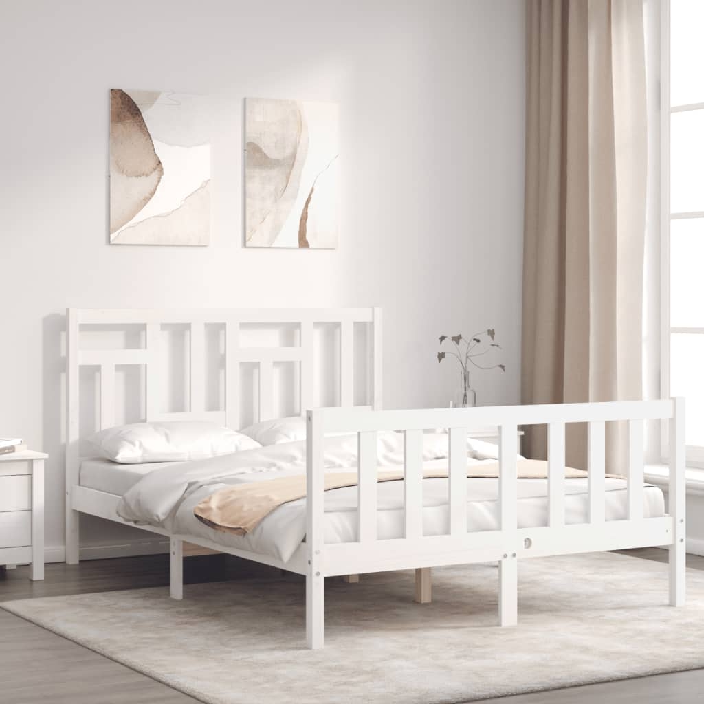 vidaXL Estructura cama de matrimonio con cabecero madera maciza blanco