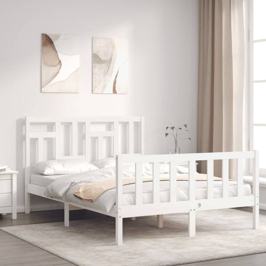 vidaXL Estructura cama de matrimonio con cabecero madera maciza blanco