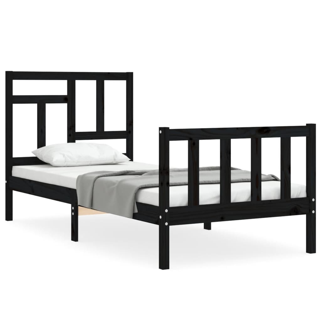 vidaXL Estructura de cama con cabecero madera maciza negro 90x200 cm