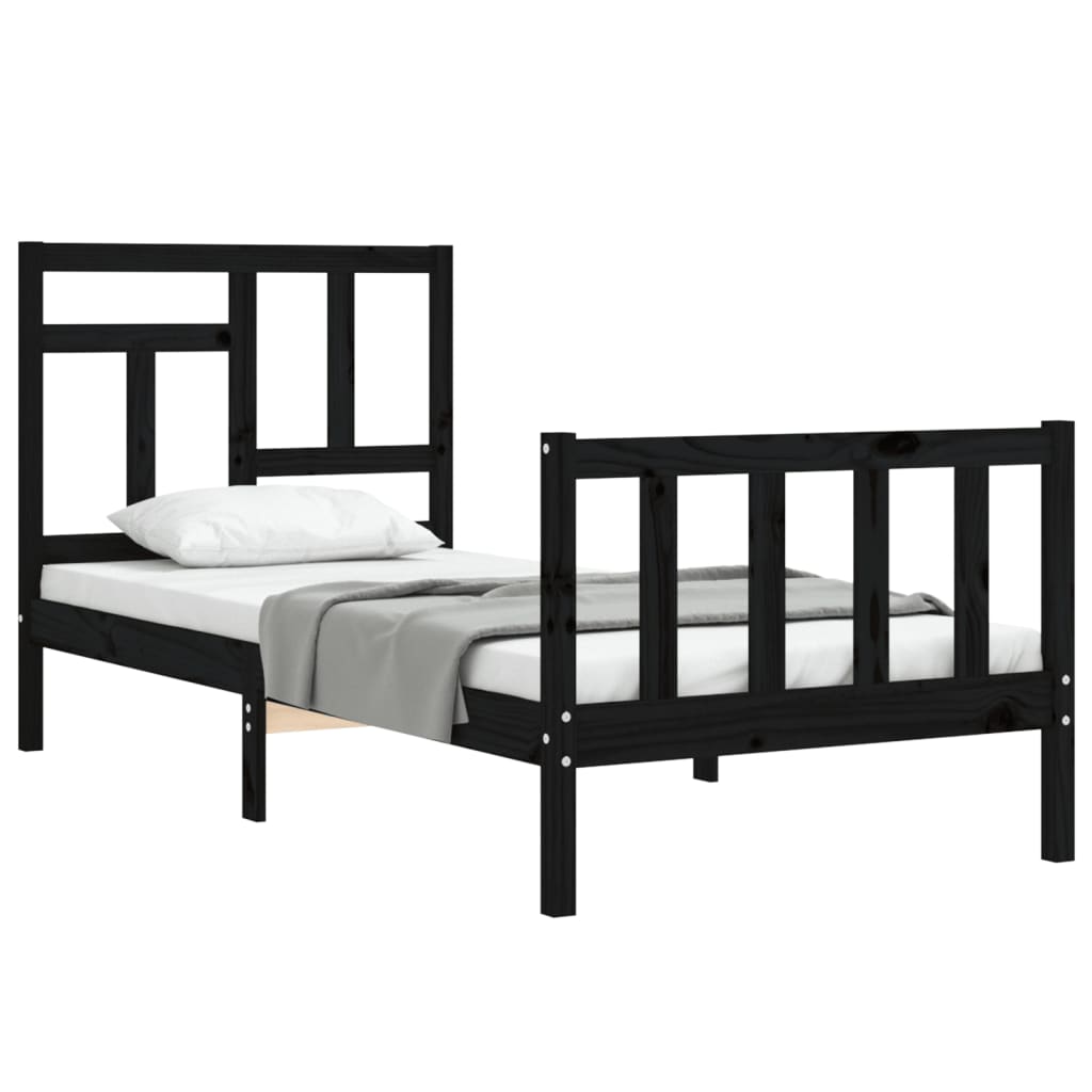 vidaXL Estructura de cama con cabecero madera maciza negro 90x200 cm