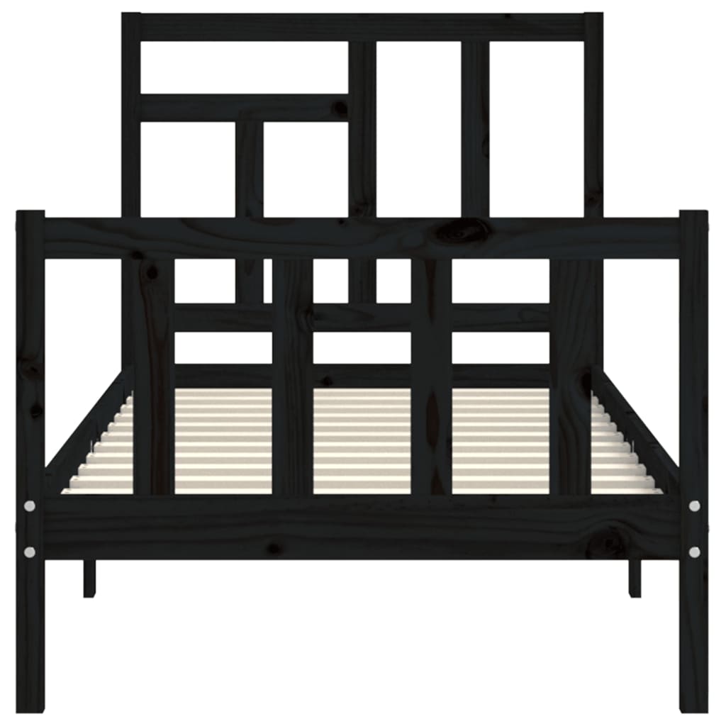 vidaXL Estructura de cama con cabecero madera maciza negro 90x200 cm