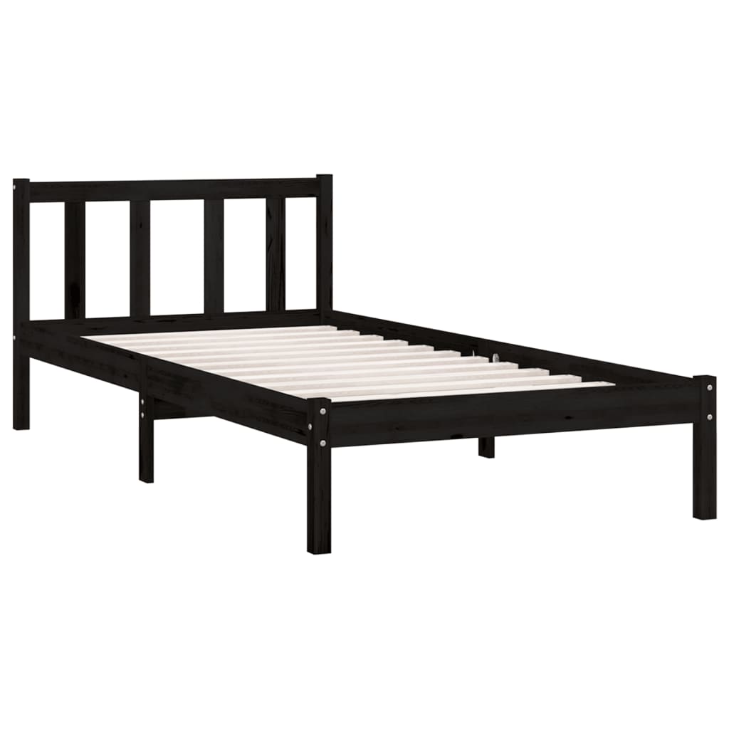 vidaXL Estructura de cama con cabecero madera maciza negro 90x200 cm