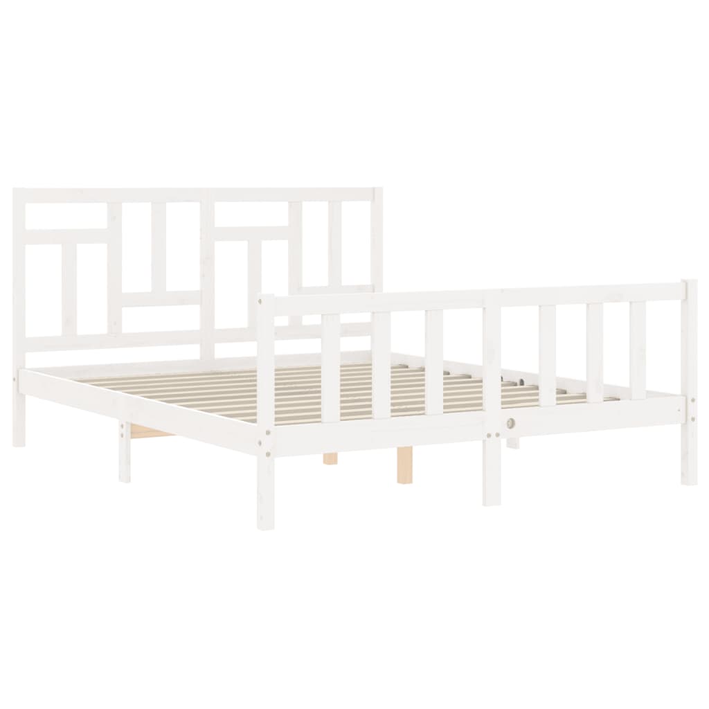 vidaXL Estructura de cama matrimonio con cabecero madera maciza blanco