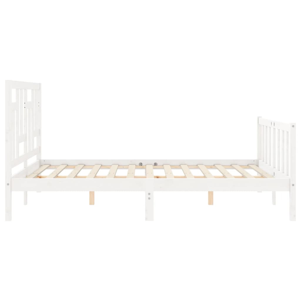 vidaXL Estructura de cama matrimonio con cabecero madera maciza blanco