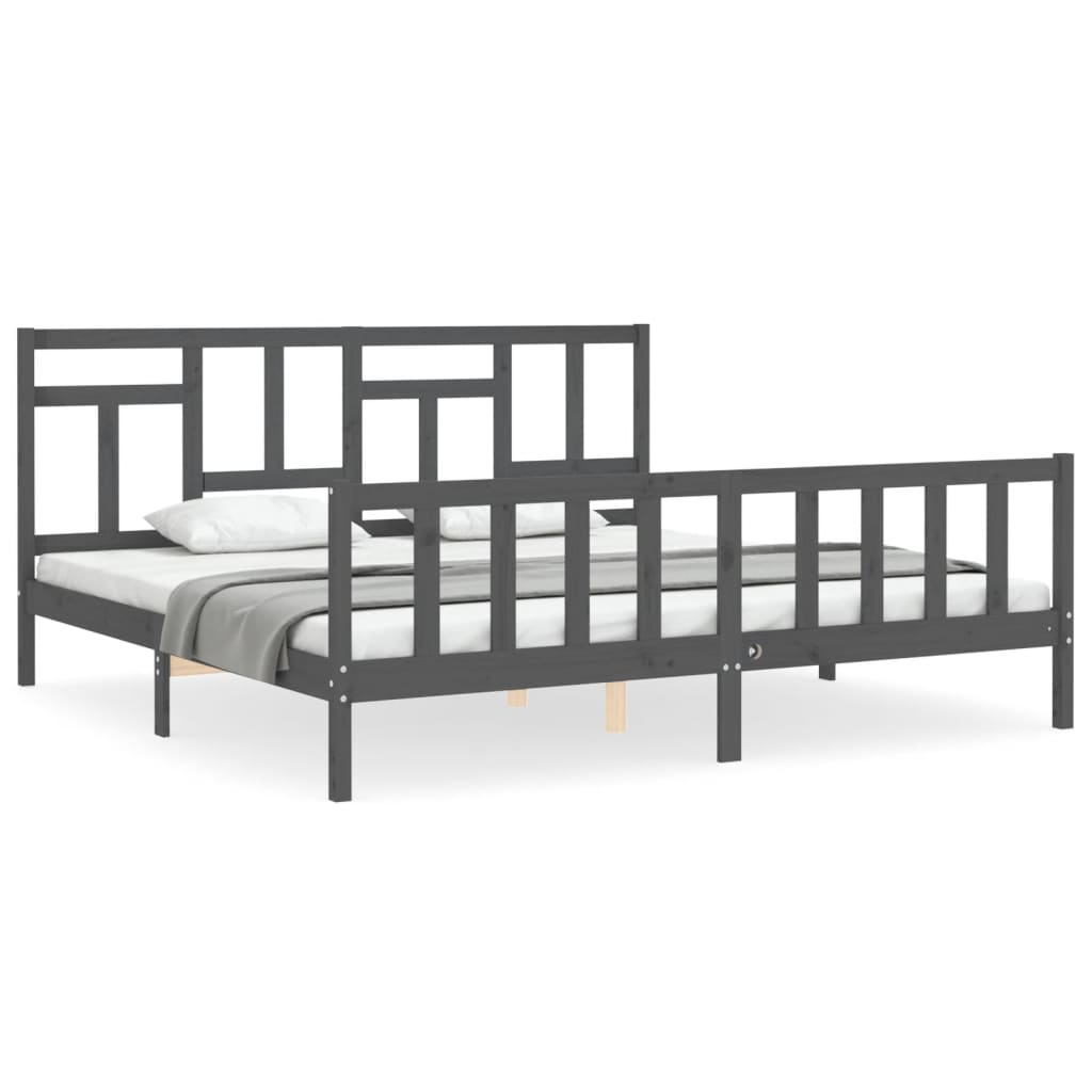 vidaXL Estructura de cama con cabecero madera maciza gris 200x200 cm