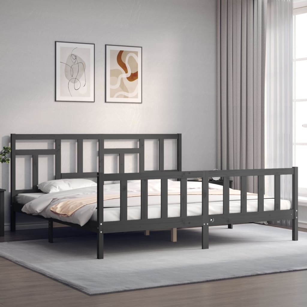 vidaXL Estructura de cama con cabecero madera maciza gris 200x200 cm