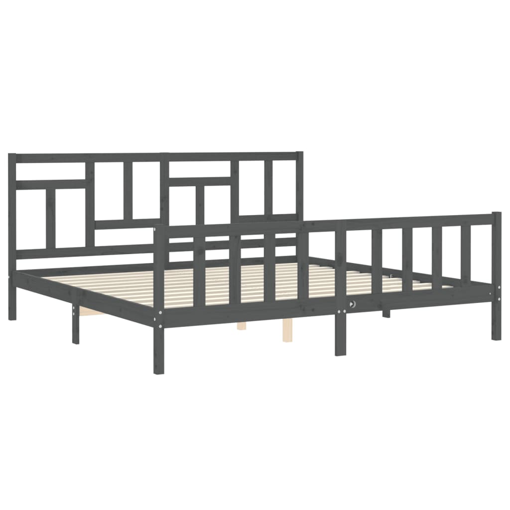 vidaXL Estructura de cama con cabecero madera maciza gris 200x200 cm