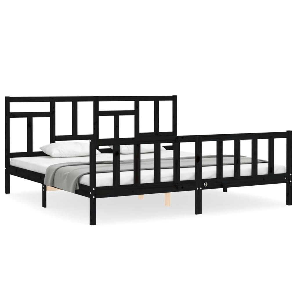 vidaXL Estructura de cama con cabecero madera maciza negro 200x200 cm